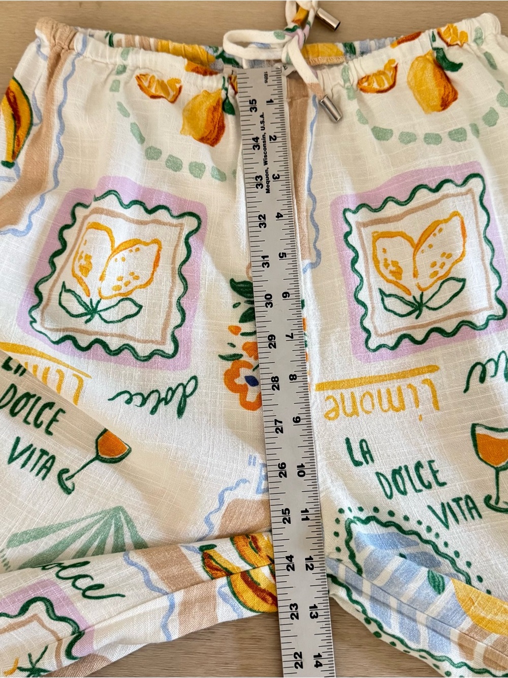 Label of Love Ciao Bella Lemon Print Wide Leg Linen Blend Pants Size Small - Picture 6 of 8